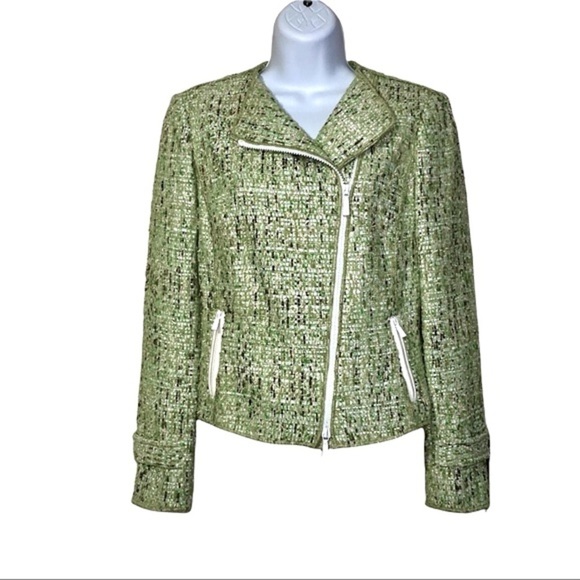 WORTH New York  Green Tweed Jacket Blazer Coat 2/XS Edgy Zippers Modern - Picture 1 of 13